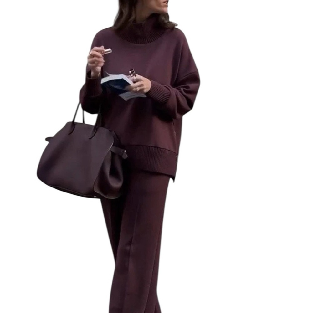 Harper and Rowe Wine Colored 2 Piece Knit Travel Outfit New S